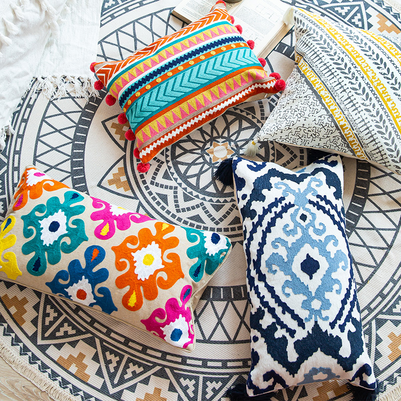in波西米亚民族风簇绒装饰客厅沙发抱枕0x0刺绣民宿飘窗靠枕