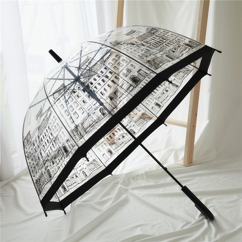 沛欣雨伞女 夏天复古城市玫瑰花黑边伞半自动小清新长柄伞