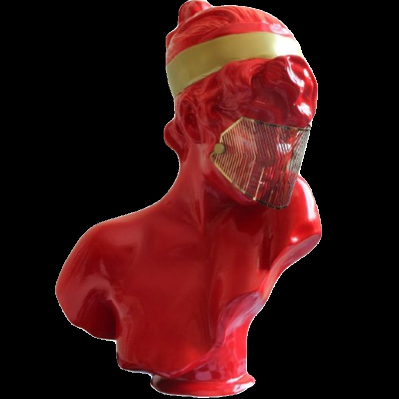 红色面罩女孩树脂人物雕塑艺术装置雕像摆件医美容院高级感装饰品