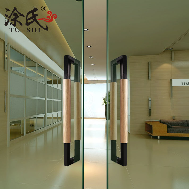 现代玻璃门拉手实木扶手酒店门把手侧装有框推拉门大拉手黑色