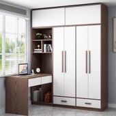 实木伸缩转角连体书桌一体小户型卧室拐角电脑桌加书柜