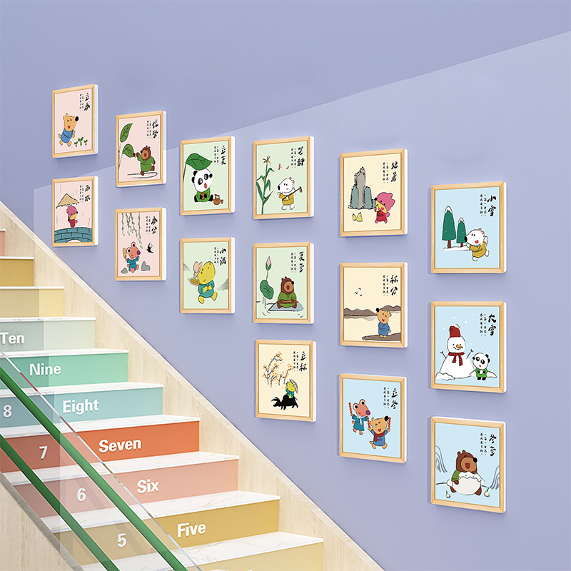 幼儿园24节气环创墙面卡通装饰画学校楼梯走廊布置3d立体墙贴壁画图片