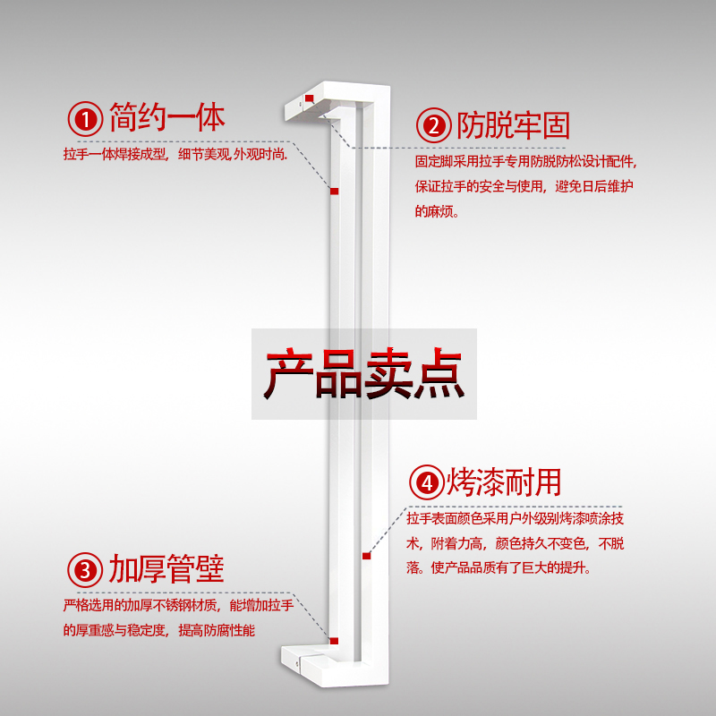 【特厚304不锈钢】侧装玻璃大门拉手方管推拉钛金玫瑰金对装把手