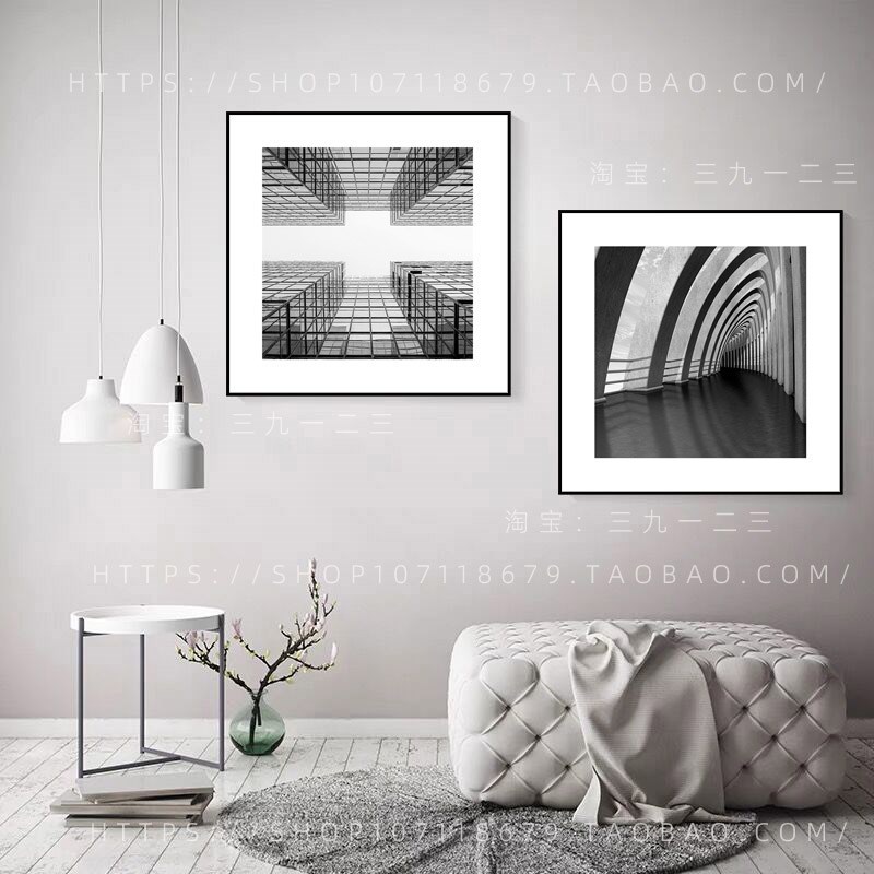 书房办公室装饰画工业风客厅走廊挂画现代简约黑白艺术建筑墙壁画图片