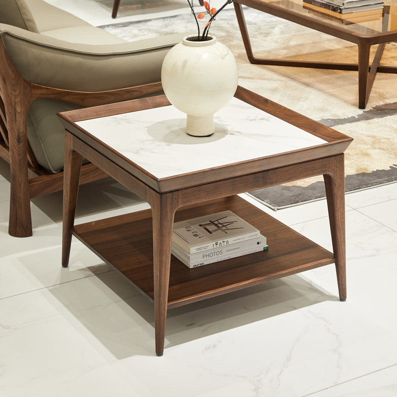 意式极简北美小方几实木岩板边几方形边桌沙发角几中间几