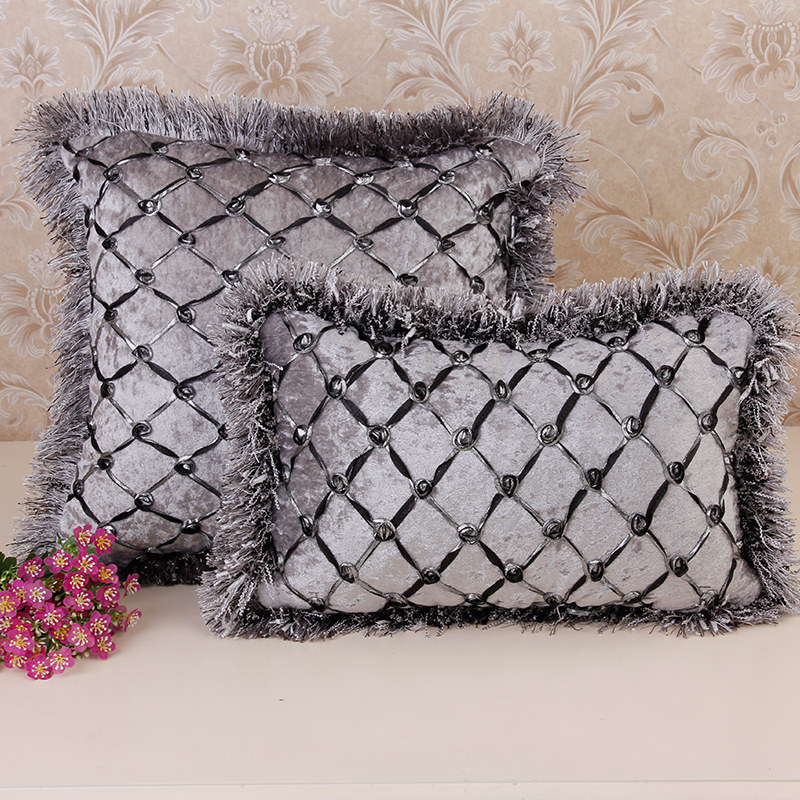 欣雨禾欧式沙发抱枕黑色办公室腰靠腰枕床头大靠枕含芯抱枕定制