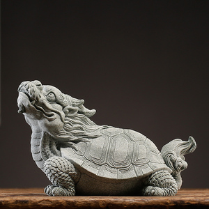 青砂石招财瑞兽龙龟家居客厅博古架创意鱼缸玄武沉水造景摆设