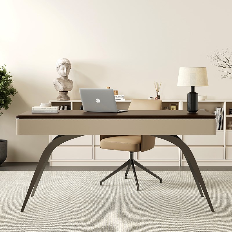 实木复古书桌现代极简家用书房办公桌设计师高档胡桃木饰面电脑桌