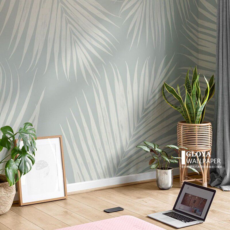 时尚棕榈叶墙纸现代芭蕉叶壁纸客厅卧室暖色墙布壁画