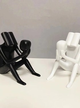 创意树脂坐立看书人物抽象雕塑摆件样板房客厅书柜桌面装饰品