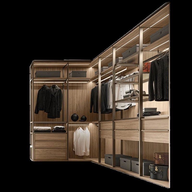 现代玻璃铝木结合衣帽间通透立柱框架玻璃门全屋定制