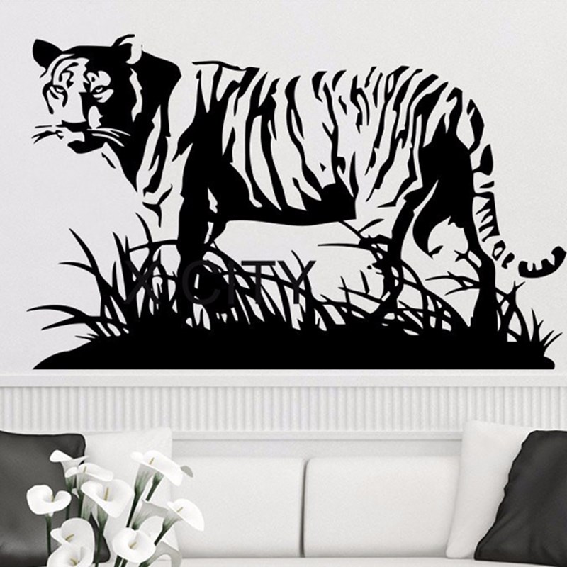 老虎贴画中式国画风墙贴Tiger动物园贴纸客厅背景装饰画创意自粘图片