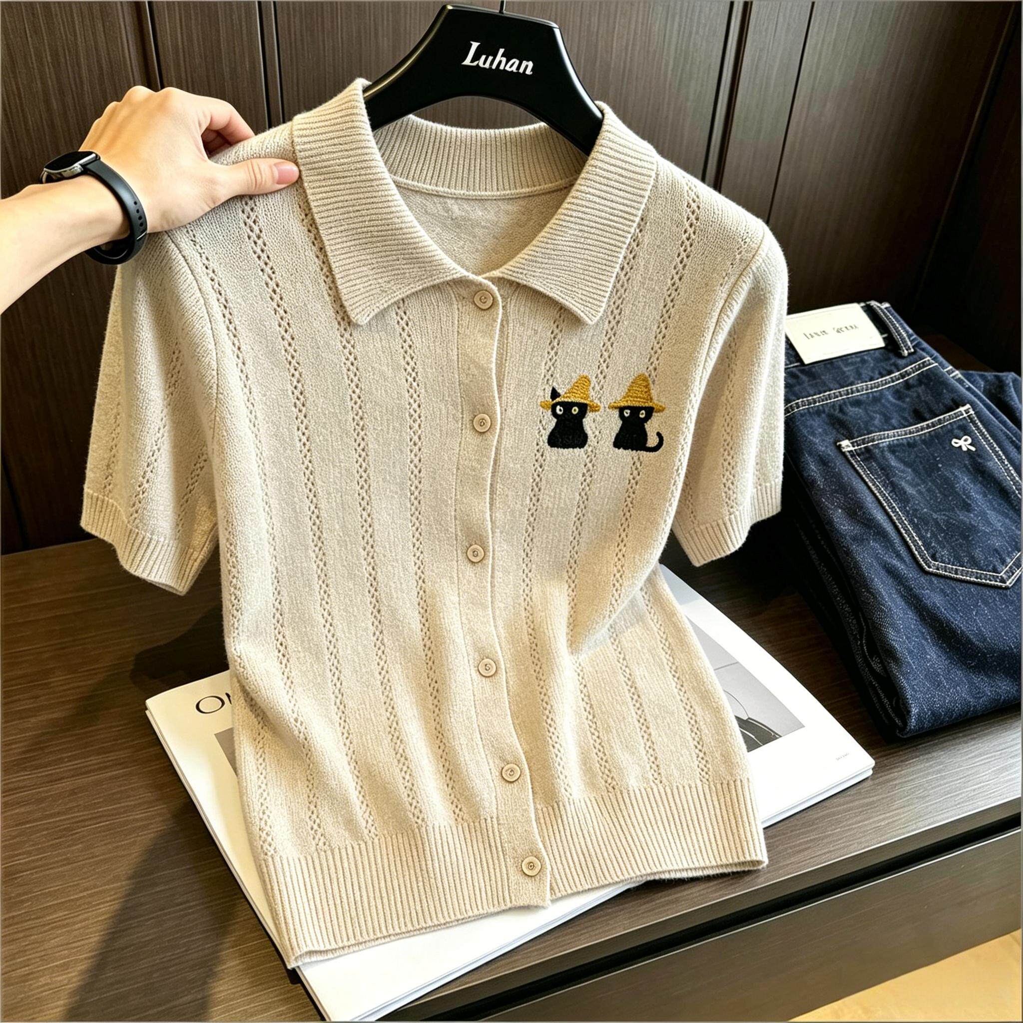 大码短袖Polo领针织通勤薄