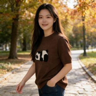 治愈 针织衫 宽松大码 显瘦熊猫提花慵懒 300斤女胖MM春夏薄款