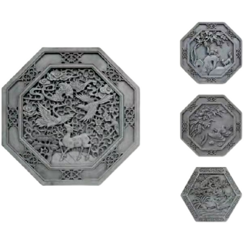 仿古砖雕八边福禄寿庭院影照壁围墙背景墙园林文化墙浮雕装饰挂件