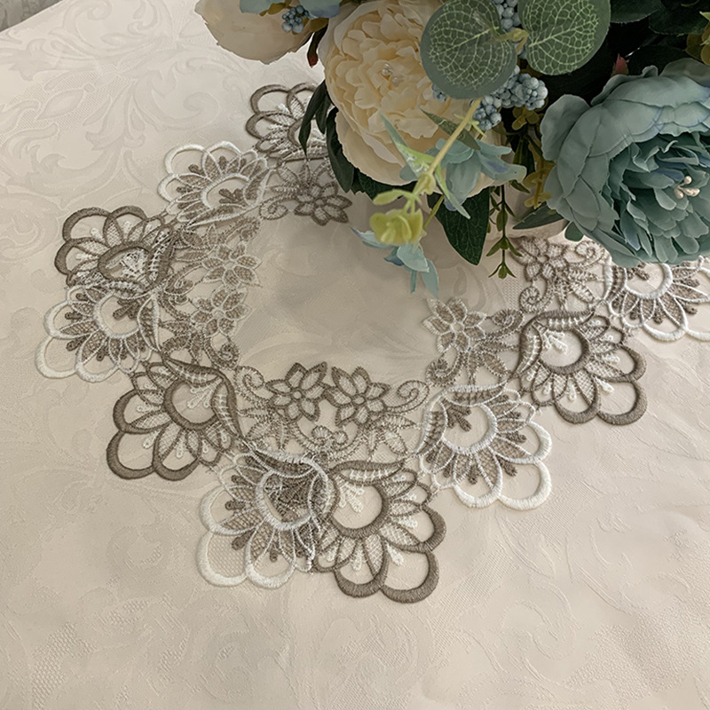 欧式布艺餐桌布蕾丝台布定制家用长桌纯白桌布长方形餐桌椅椅垫