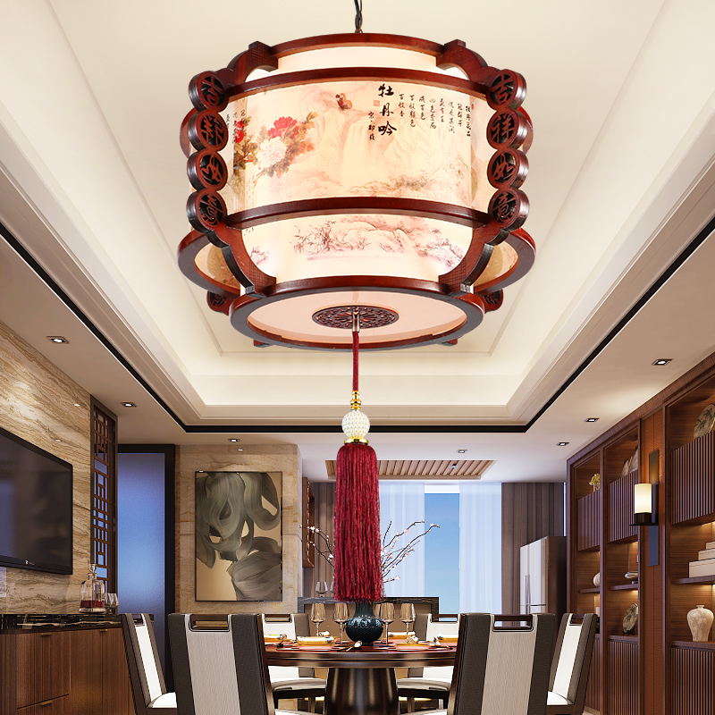 中式吊灯仿古客厅灯实木羊皮餐厅灯古典酒店茶楼大厅包厢木艺灯饰