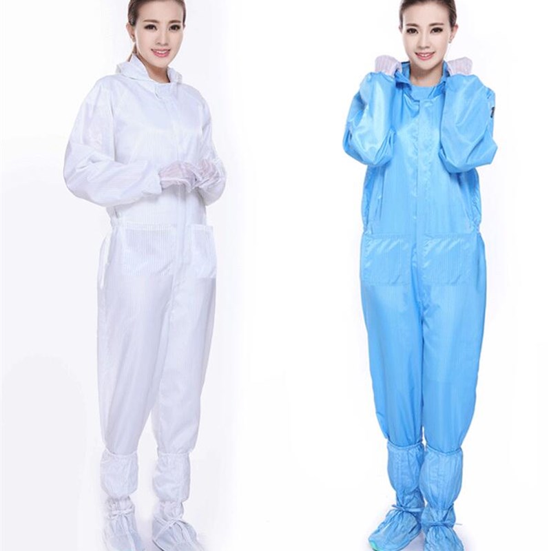 QCFH 防静电全身连体连帽加口袋蓝色防尘无尘防护喷漆隔离工作服