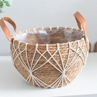 藤编蒲草绳编织盆杂物草编蓝盆篮子