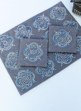 窗花茶席刺子绣材料包灰色湖蓝色手工解闷自绣隔热垫茶道22*0cm