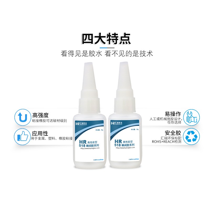 汇瑞518瞬间胶无白化快干胶 强力透明粘金属塑料橡胶502胶水