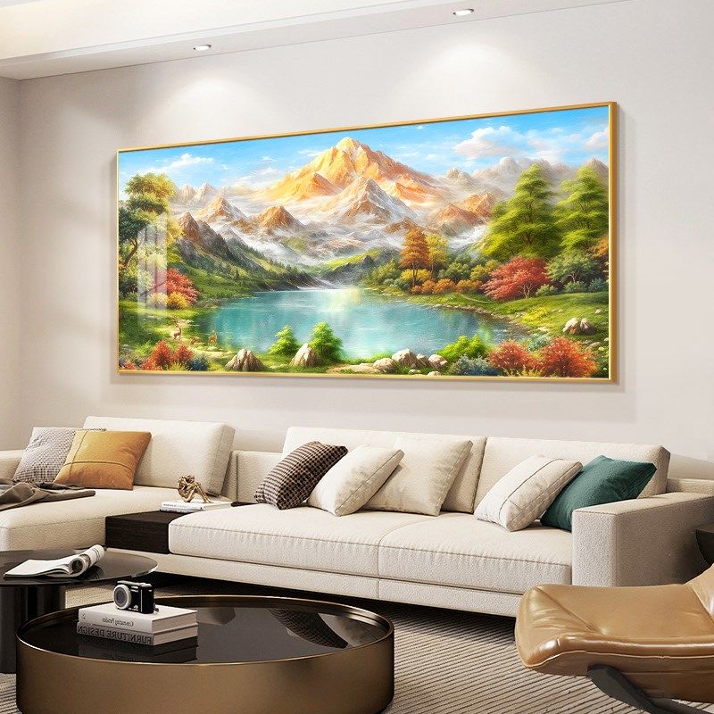 聚宝盆山水画日照金山客厅装饰画沙发背景墙壁挂画靠山图手绘油画