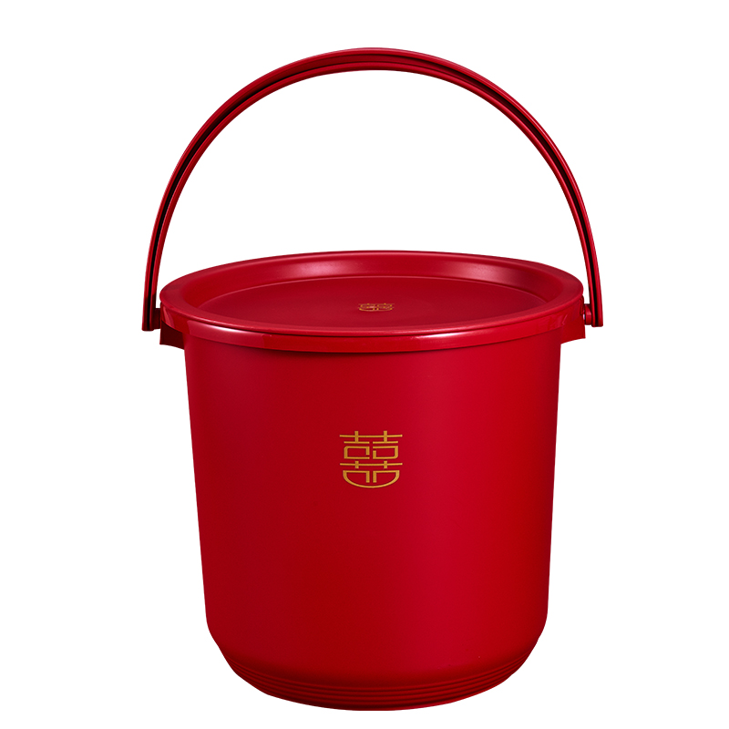 婚庆喜桶加厚喜字存储红桶圆形陪嫁水桶乔迁入宅结婚红色塑料大桶