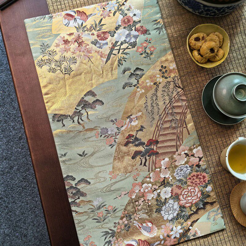 西阵织织锦茶垫真丝茶几垫茶艺礼品精致织金织银茶旗正绢桌旗