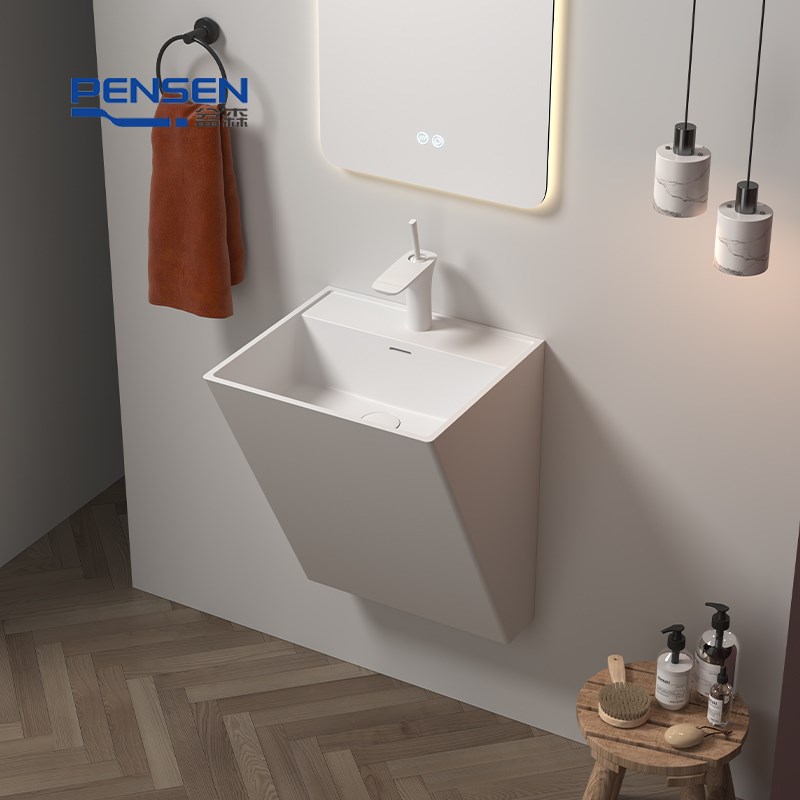 盆森PMM人造石挂墙式洗面盆高分子半挂式洗手池小户型定制洗脸盆