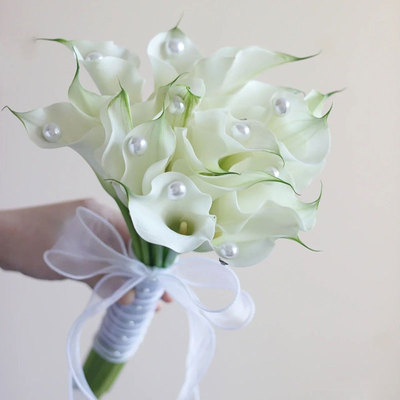 仿真珍珠马蹄莲手捧婚纱摄影结婚领证新娘手捧高级白色马蹄莲