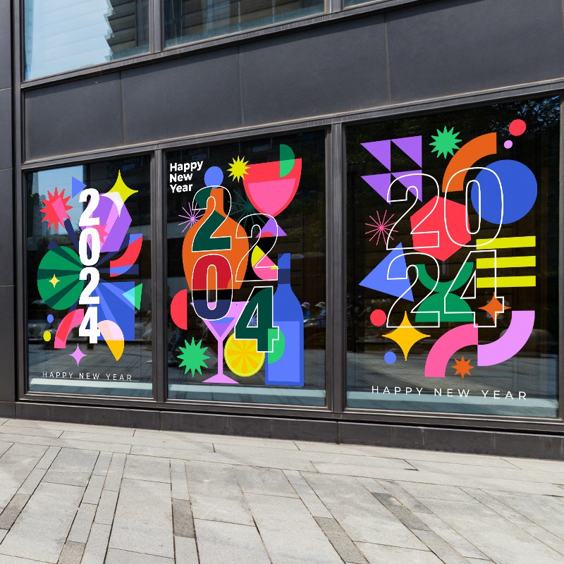 新年春节现代几何抽象画装饰静电玻璃门橱窗贴纸无胶酒吧餐厅