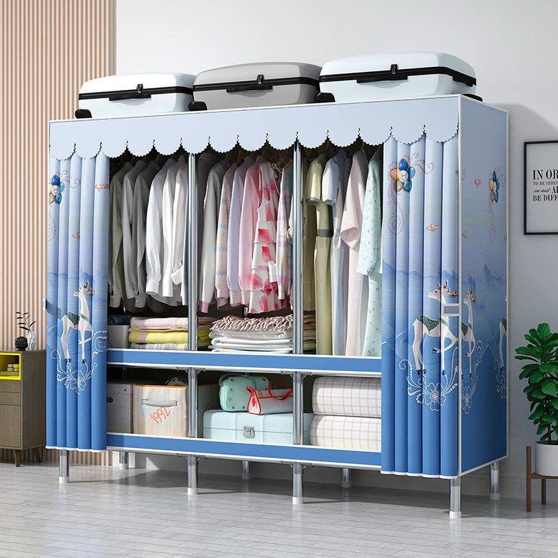 出租房用家用卧室结实耐用宿舍布加厚加粗全钢架衣橱