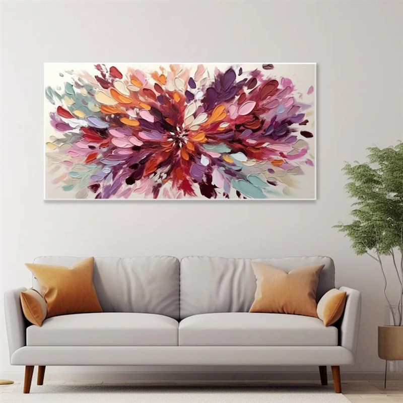 大芬村手绘油画抽象花卉厚油肌理立体客厅沙发背T景装饰画卧室挂图片