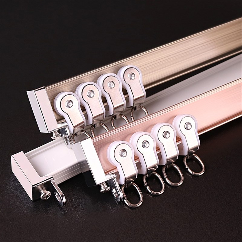 加厚铝合金窗帘轨道弯曲窗帘杆飘窗滑轨弯轨顶装侧装直轨轨