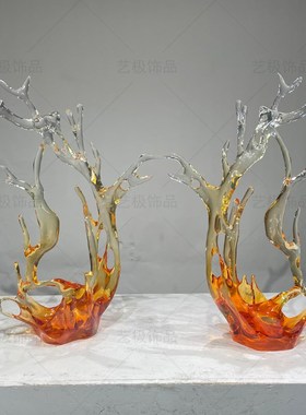 样板房玄关客厅招财摆件酒店KTV会所树脂水花雕塑售楼处浪花