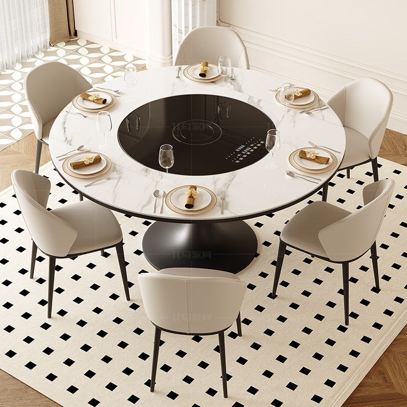 内嵌电磁炉岩板餐桌新款现代极简高级感伸缩带暖菜转盘餐桌,住宅家具,岩板餐桌,淘宝优惠券,粉丝福利购,淘宝优惠卷
