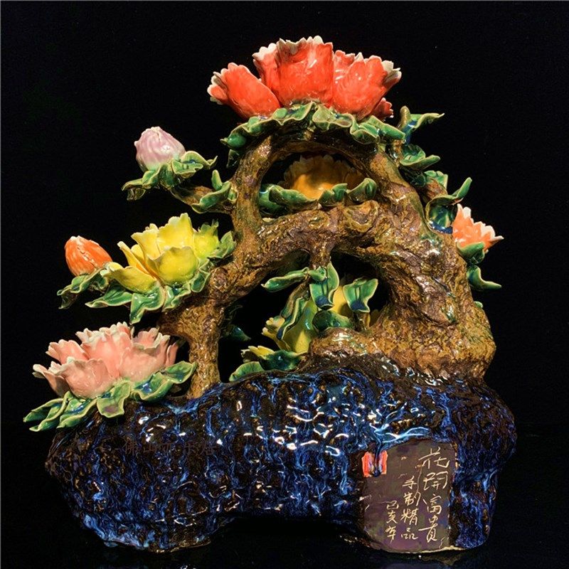 石湾公仔陶瓷牡丹创意家居客厅玄关电视柜装饰草乔迁礼品,家居饰品,装饰摆件,淘宝优惠券,粉丝福利购,淘宝优惠卷