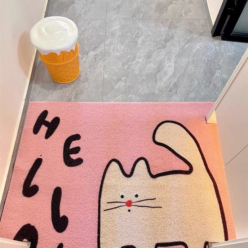 IN粉色丝圈地垫爱卡通猫咪入户玄关门垫刮泥蹭土进门垫 裁减