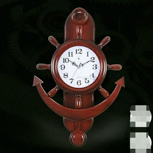 北极星欧式客厅挂钟创意静音大号船舵钟表静音复古石英钟时尚挂表