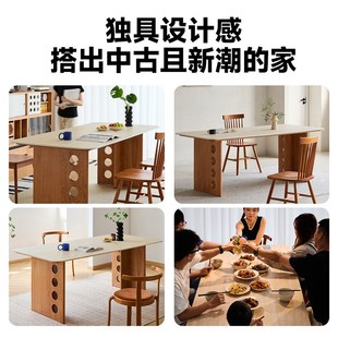 小半家具中古风岩板餐桌家用小户型饭桌樱桃木工作台全实木餐桌椅