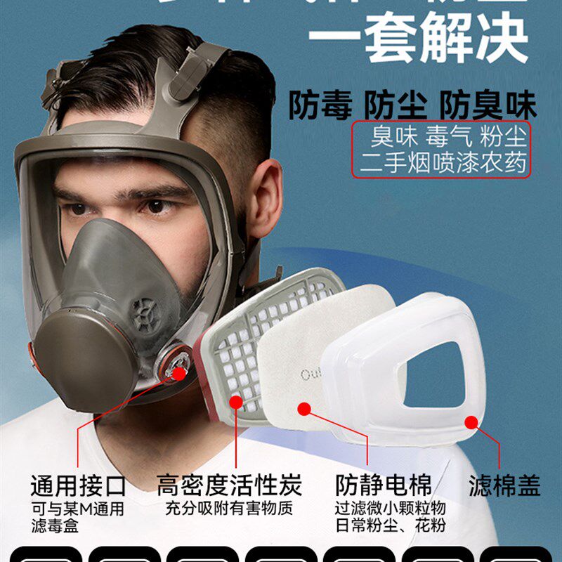 防毒面具全面罩生化6800化工放毒气体氧气防护全脸专用喷塑硫化氢