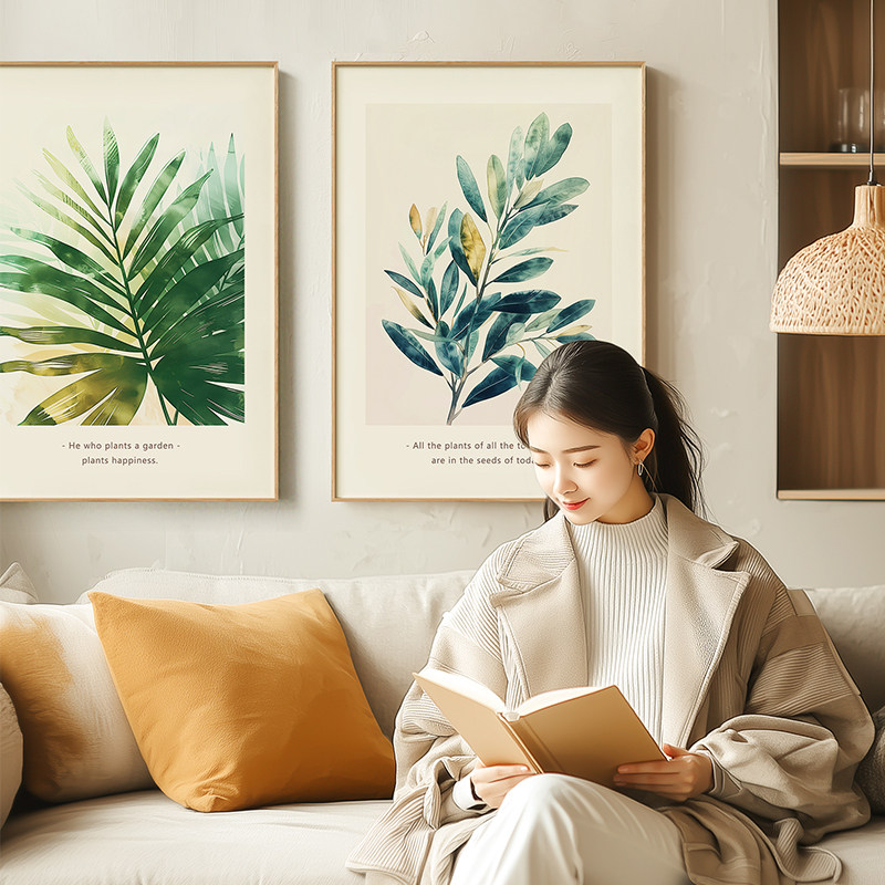 墙蛙客厅饰画沙发背景墙治愈新绿植咖啡饭厅桌边挂画