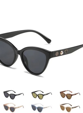 新款复古猫眼网红墨镜精致小香珍珠山茶花防蓝光眼镜厂家现货5001