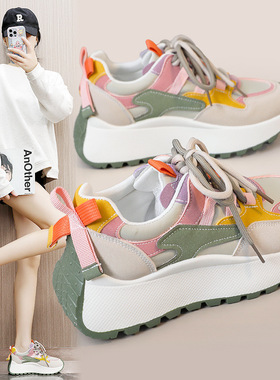 BN016-1新款老爹鞋女2025夏秋季增高休闲透气厚底拼色旅游百搭鞋