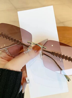 跨境新款卡家复古铆钉腿方框太阳眼镜欧美INS网红同款无框太阳镜