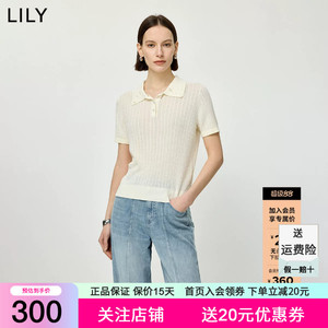 LILY2026夏新款女装含莱赛尔亚麻经典老钱风POLO领绞花短袖针织衫