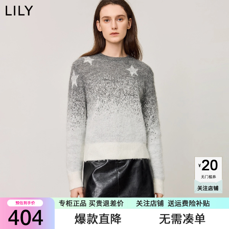 【商场同款】LILY2024冬新款女装软糯渐变北极星细闪休闲圆领毛衣