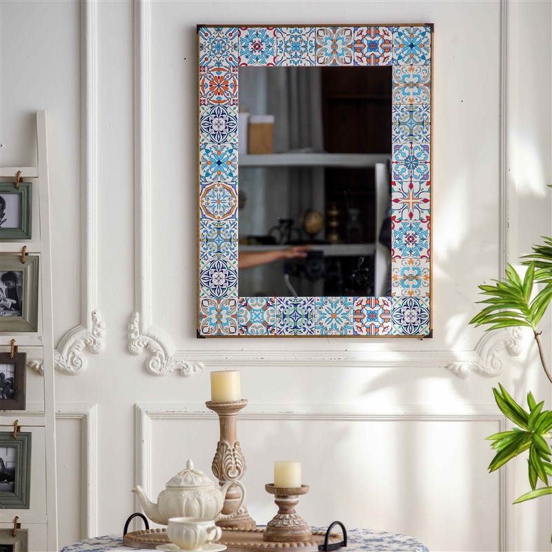 弥录丨摩洛哥风手工马赛克花砖边框装饰镜浴室镜化妆镜悬挂式镜子