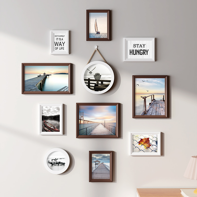 照片墙相框挂墙婚纱照定制实木打印加画框木质冲印家庭相册墙