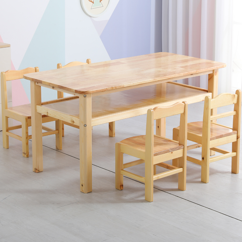 少儿书法美术桌幼儿园小学课桌实木学习画室专业彩色面板桌面蓝色